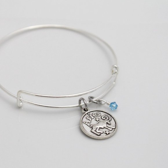 March Aries Adjustable Charm Bangle - Handmade Zodiac Bracelet - Picture 8 of 10